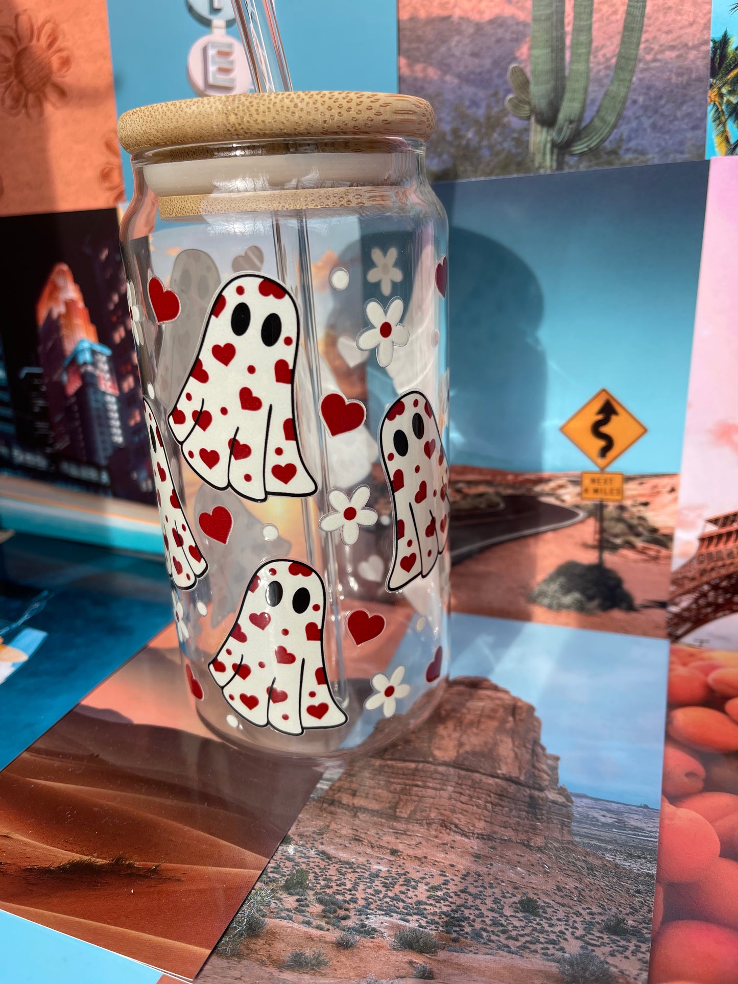 16oz Glass Valentine Ghosts Clear Glass Tumbler