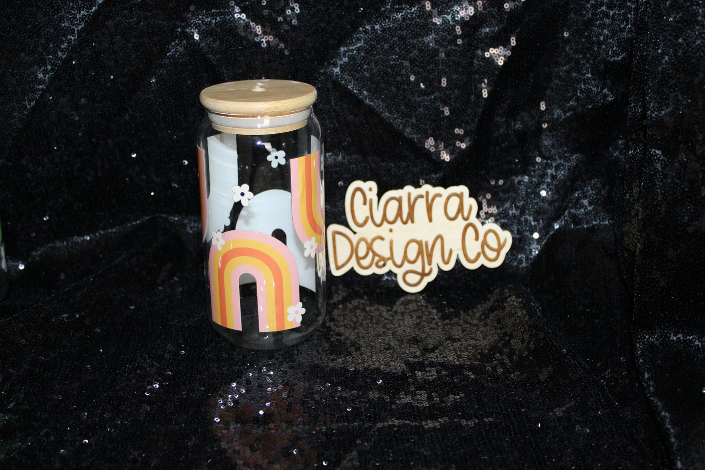 16oz Orange Rainbow Daisy Clear Tumbler