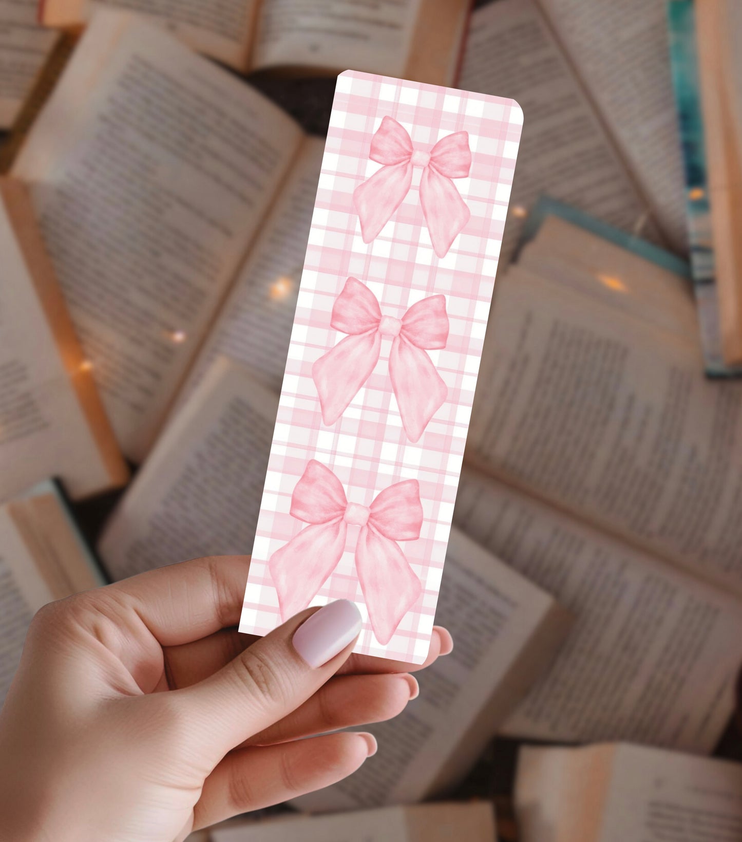 Pink Gingham Bows Bookmark