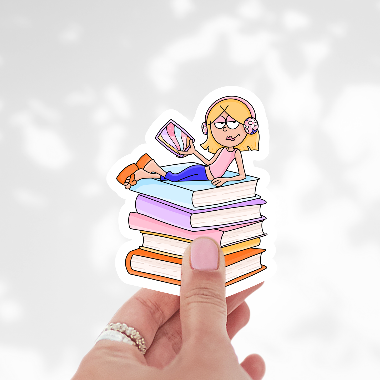 Lizzie book stack Sticker
