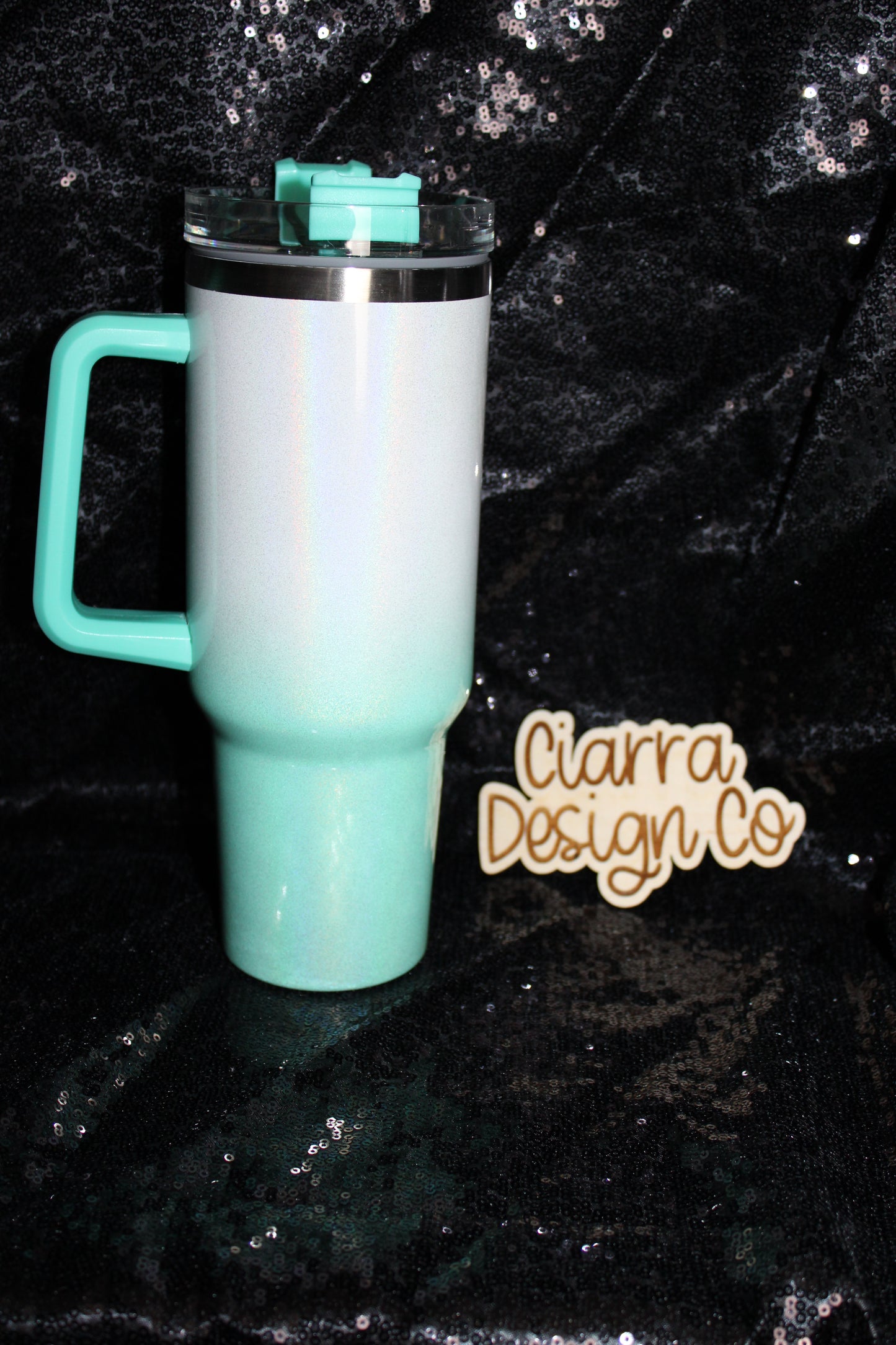 40oz Mint & White Shimmer Ombré Tumbler