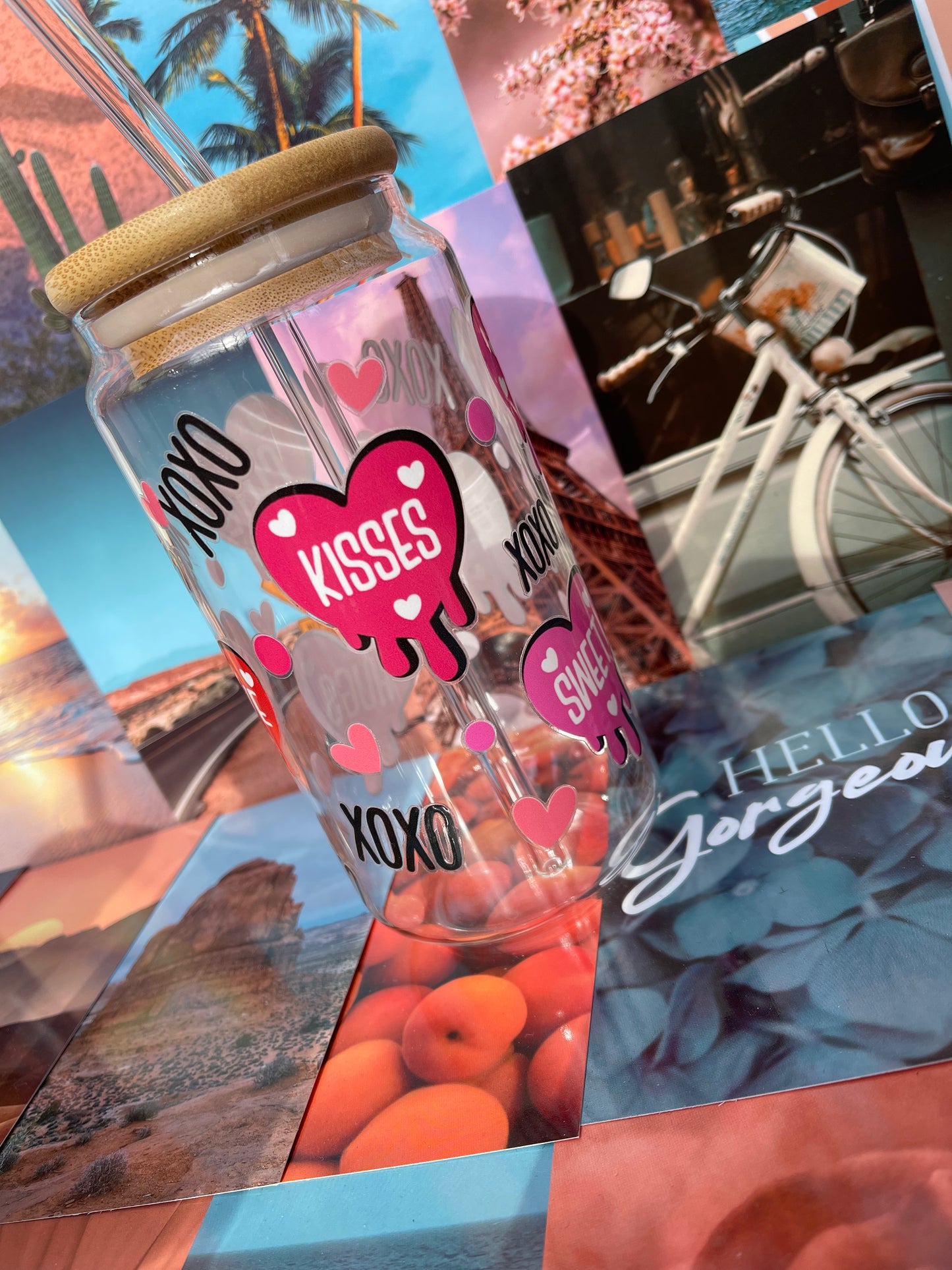 16oz XOXO Drippy Hearts Clear Glass Tumbler