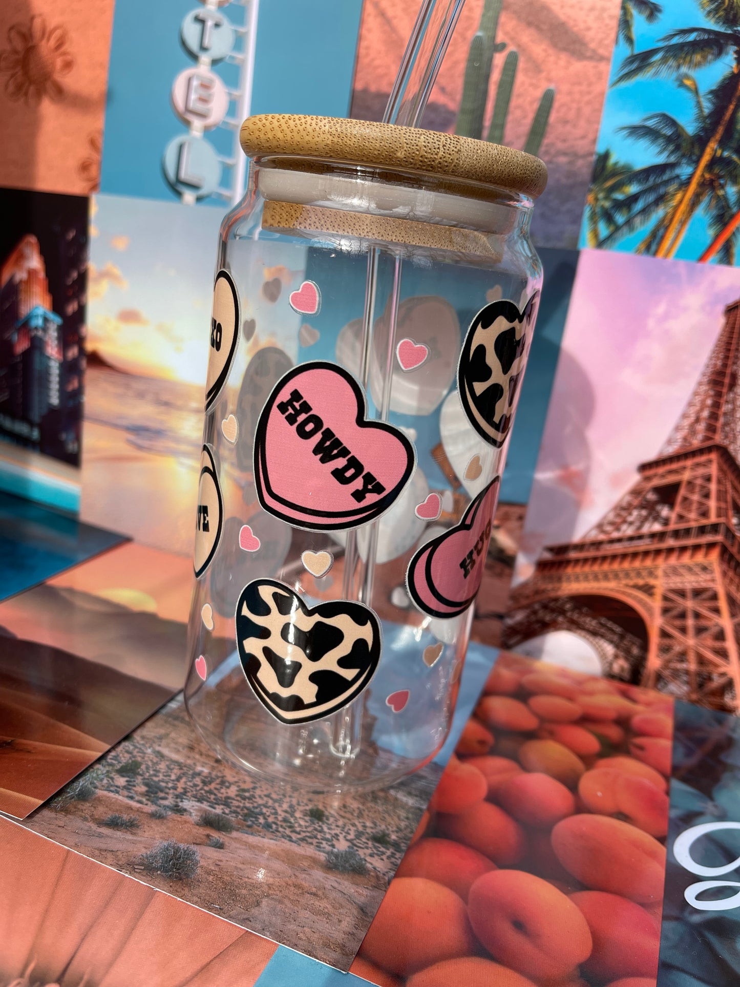 16oz Howdy Hearts Clear Glass Tumbler