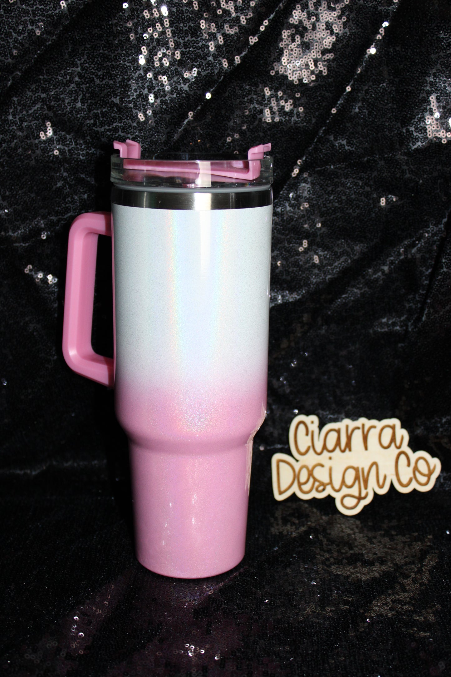 40oz Pink & White Shimmer Ombre Tumbler