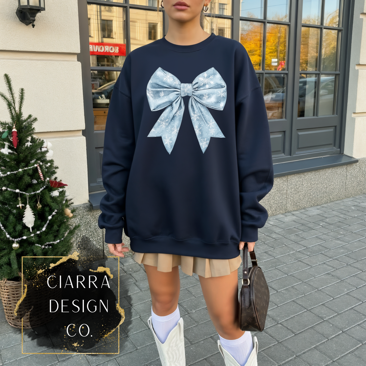 Winter Bow Navy Sweatshirt