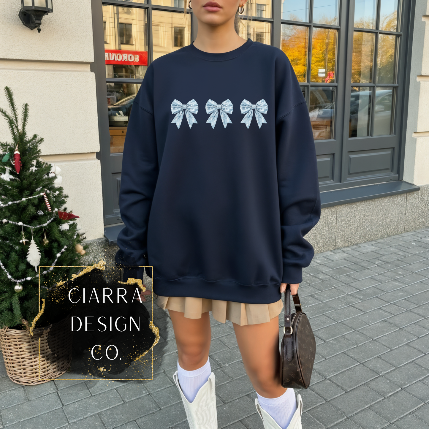 3 Winter Bow Navy Sweatshirt