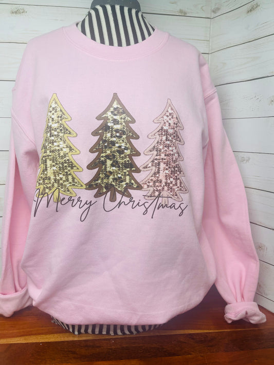 Faux Sequin Christmas Trees Sweatshirt