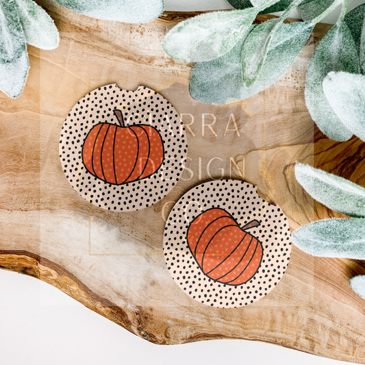 Pumpkin polka dot car coaster set